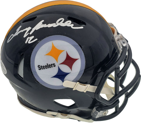 TERRY BRADSHAW AUTOGRAPHED STEELERS BLACK SPEED MINI HELMET BECKETT 185875