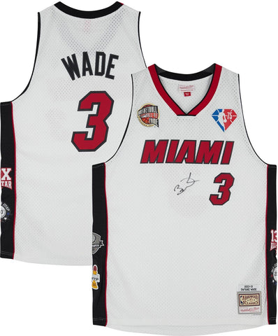 Dwyane Wade Miami Heat Signed White Mitchell & Ness HOF of 2023 Jersey-On Front