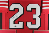 CHRISTIAN MCCAFFREY (49ers red TOWER) Signed Autographed Framed Jersey Beckett