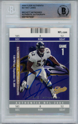 Ray Lewis Autographed 2004 Fleer Authentix #41 Trading Card Beckett Slab 43360