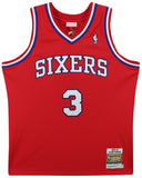 76ers Allen Iverson Signed Red 2002-03 M&N HWC Authentic Jersey BAS Witnessed
