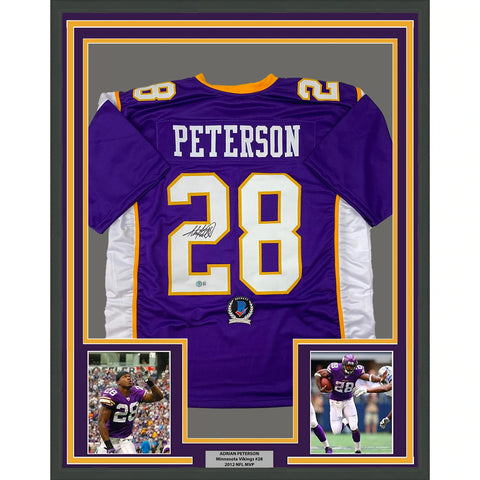 Framed Autographed/Signed Adrian Peterson 33x42 Minnesota Purple Jersey BAS COA