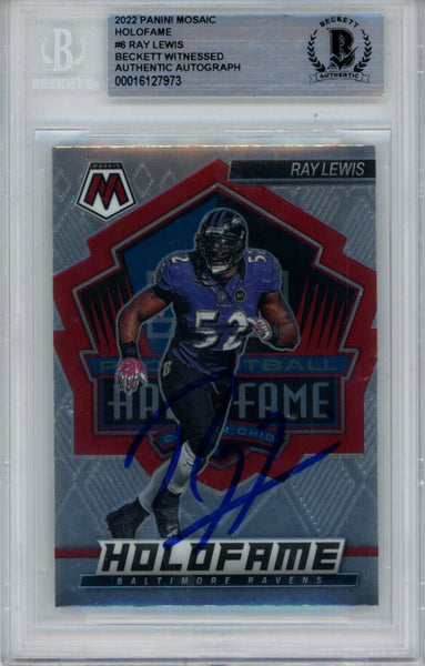 Ray Lewis Autographed 2022 Mosaic HF-6 Trading Card Beckett 43922