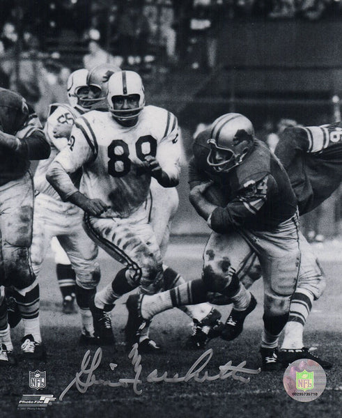 Gino Marchetti Signed Colts B&W Action vs Lions 8x10 Photo - (SCHWARTZ COA)