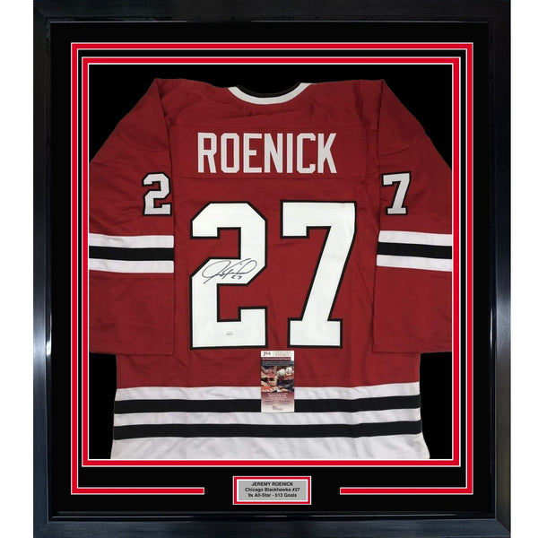 FRAMED Autographed/Signed JEREMY ROENICK 35x39 Chicago Red Jersey JSA COA