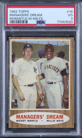 Mickey Mantle & Willie Mays 1962 Topps #18 MD Card Graded VG-3 PSA Slabbed