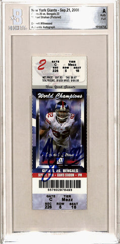 Michael Strahan Signed New York Giants Ticket Stub 09/21/08 Beckett Slab 40419