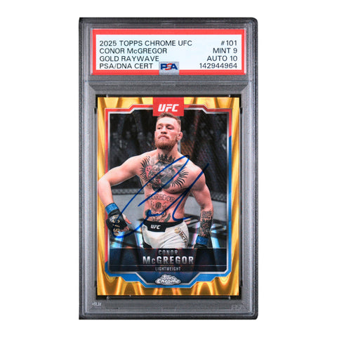 Conor McGregor Signed 2025 Topps Chrome UFC Gold Raywave /50 - PSA 9 AUTO 10