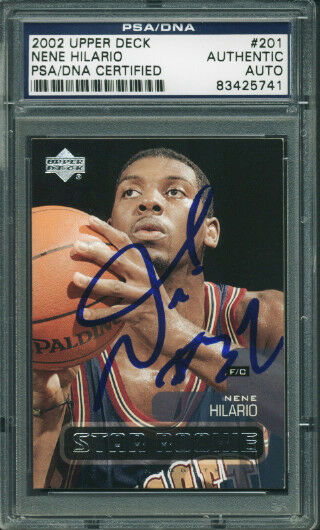 Nuggets Nene Hilario Authentic Signed Card 2002 Upper Deck #201 PSA/DNA Slabbed