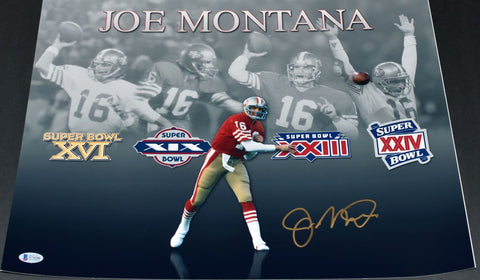 JOE MONTANA SIGNED SAN FRANCISCO 49ERS 4X SUPER BOWL 16x20 PHOTO BECKETT