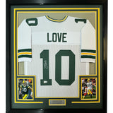 Framed Autographed/Signed Jordan Love 35x39 Green Bay White Jersey BAS COA