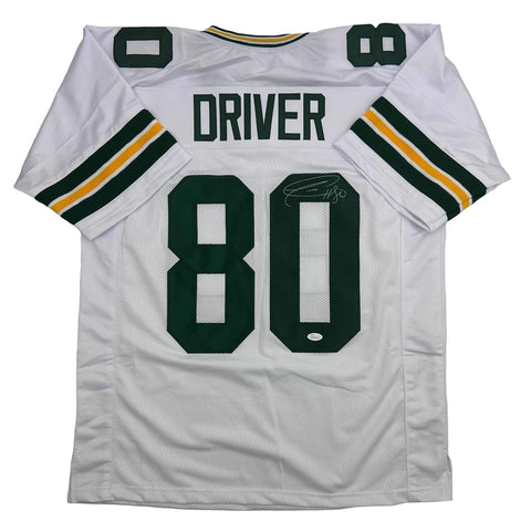 Autographed/Signed Donald Driver Green Bay White Football Jersey JSA COA