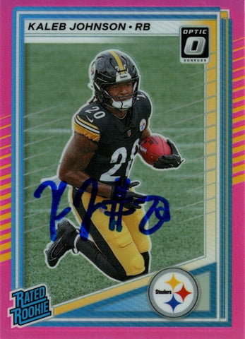Kaleb Johnson Autographed Steelers 25 Donruss Pink Optic #322 Card Beckett 57013