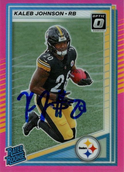 Kaleb Johnson Autographed Steelers 25 Donruss Pink Optic #322 Card Beckett 57013