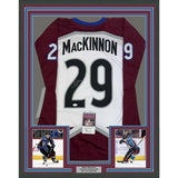 Framed Autographed/Signed Nathan MacKinnon 35x39 Colorado White Jersey JSA COA 2