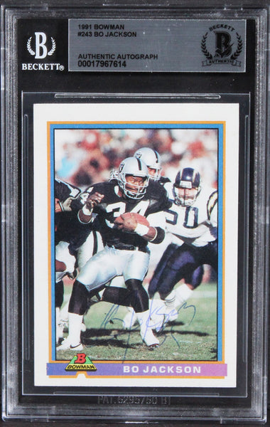 Raiders Bo Jackson Authentic Signed 1991 Bowman #243 Card BAS Slabbed
