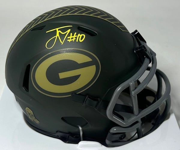 Packers JORDAN LOVE Signed 2025 SALUTE TO SERVICE III Speed Mini Helmet AUTO BAS