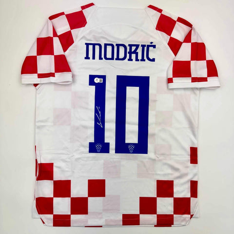 Autographed/Signed Luka Modric Croatia White Soccer Jersey Beckett BAS COA