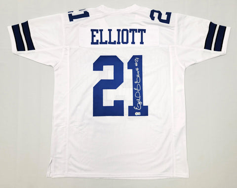 Ezekiel Elliott Autographed Dallas Cowboys Custom White Jersey Beckett Witnessed