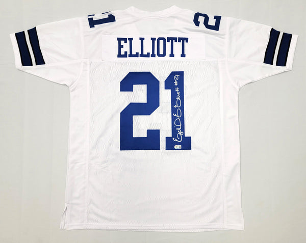 Ezekiel Elliott Autographed Dallas Cowboys Custom White Jersey Beckett Witnessed