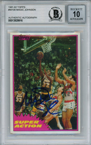 Magic Johnson Signed 1981-82 Topps #W109 Trading Card Beckett 10 Slab 37806