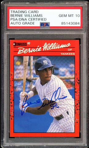 1990 Donruss #689 Bernie Williams RC Yankees On Card PSA/DNA Auto GEM MINT 10