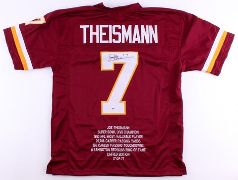 Joe Theismann Signed Washington Redskins Career Highlight Stat Jersey (PSA COA)