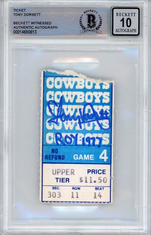 Tony Dorsett Autographed 11/6/1977 vs Giants Ticket Stub ROY Beckett Slab 39225