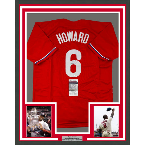 Framed Autographed/Signed Ryan Howard 33x42 Philadelphia Red Jersey JSA COA