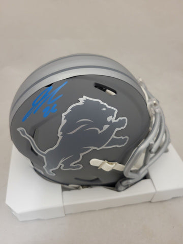 JAHMYR GIBBS SIGNED DETROIT LIONS SLATE SPEED MINI HELMET FANATICS