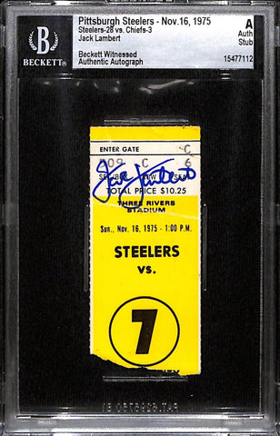Jack Lambert Signed Pittsburgh Steelers 11/16/75 Ticket Stub Slab Beckett 38399