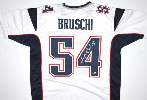 Tedy Bruschi Autographed White Pro Style Jersey-Beckett W Hologram *Silver *Up