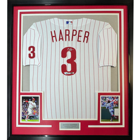 Framed Signed Bryce Harper 35x39 Phillies Jersey Fanatics & MLB COA