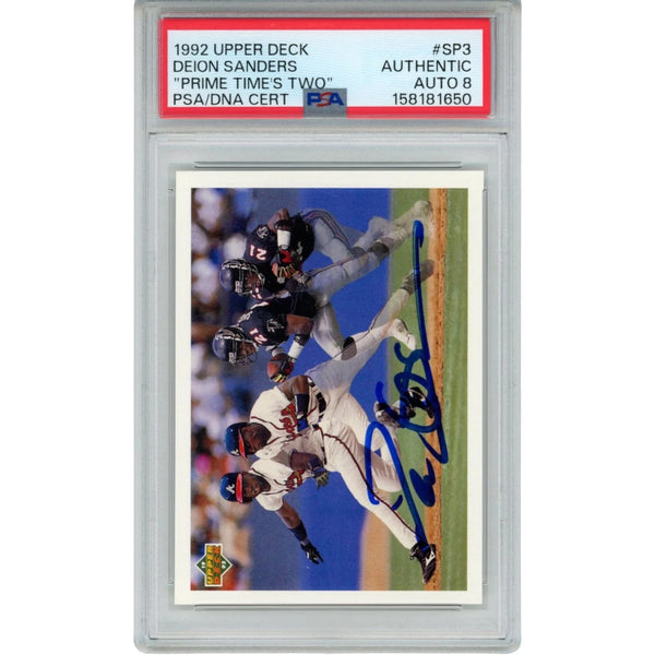 Deion Sanders Autographed/Signed Atlanta Falcons/Braves Trading Card PSA 55234