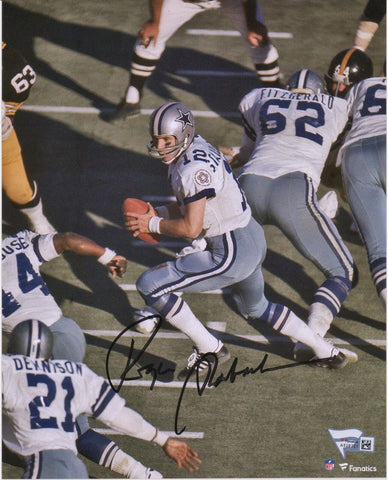 Roger Staubach Dallas Cowboys Signed 8x10 Dropback v Pittsburgh Steelers Photo