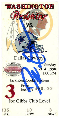 Deion Sanders Signed Dallas Cowboys 10/4/1998 @ Redskins Ticket BAS 37159