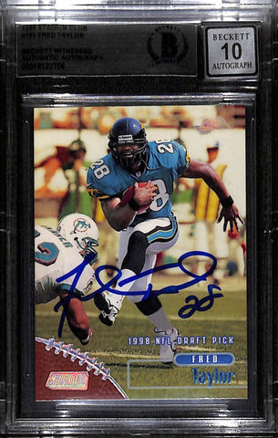 Fred Taylor Signed 1998 Topps Stadium Club #191 Card Grade 10 Beckett 43892
