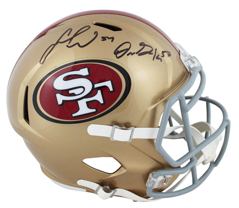 49ers Fred Warner & Dre Greenlaw Signed Full Size Speed Rep Helmet BAS