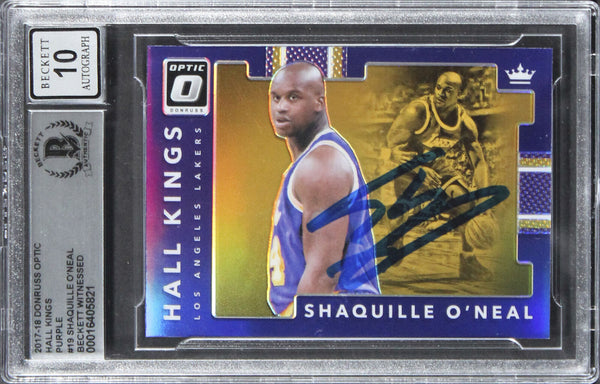 Shaquille O'Neal Signed 2017 Donruss Optic HK Purple #19 Card Auto 10! BAS Slab
