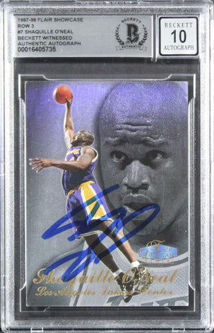 Lakers Shaquille O'Neal Signed 1997 Flair Showcase #7 Card Auto 10! BAS Slabbed