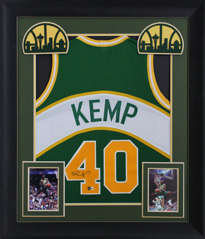 Shawn Kemp Authentic Signed Green Pro Style Framed Jersey BAS Witnessed