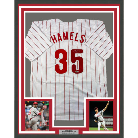 Framed Autographed/Signed Cole Hamels 33x42 Philadelphia Jersey BAS COA