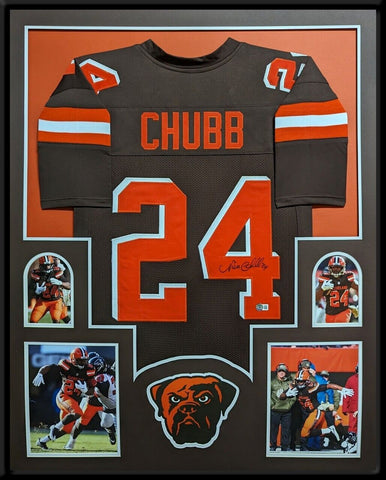 FRAMED CLEVELAND BROWNS NICK CHUBB AUTOGRAPHED SIGNED JERSEY BECKETT HOLO
