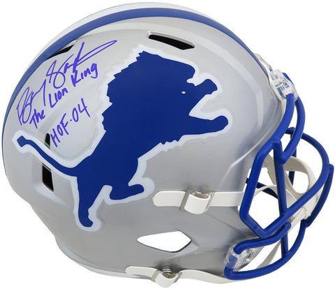 Barry Sanders Signed Lions T/B Riddell Speed Rep Helmet w/HOF, Lion King -SS COA