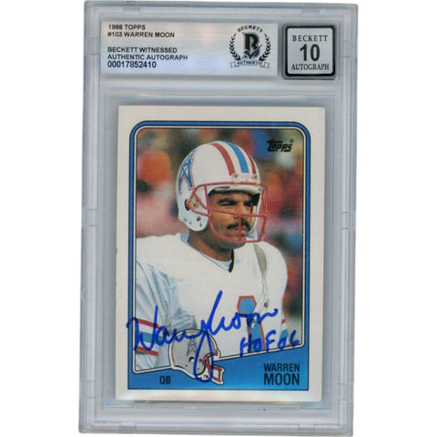Warren Moon Autographed 1988 Topps #103 HOF Slabbed Trading Card Beckett 50672