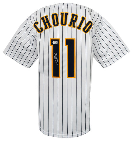 Jackson Chourio (BREWERS) Signed White Custom Baseball Jersey - (BECKETT COA)