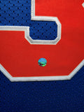 SUEDE FRAMED NEW YORK KNICKS PATRICK EWING AUTOGRAPHED JERSEY STEINER HOLOGRAM