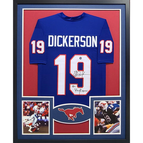 Eric Dickerson Autographed Signed Framed SMU Southern Methodi Jersey BECKETT BAS