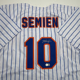 Autographed/Signed Marcus Semien New York Pinstripe Baseball Jersey Beckett COA