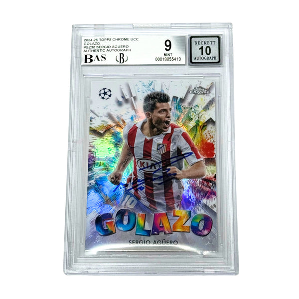 Sergio Aguero Signed 2024-25 Topps Chrome UCC Golazo - BGS 9 AUTO 10